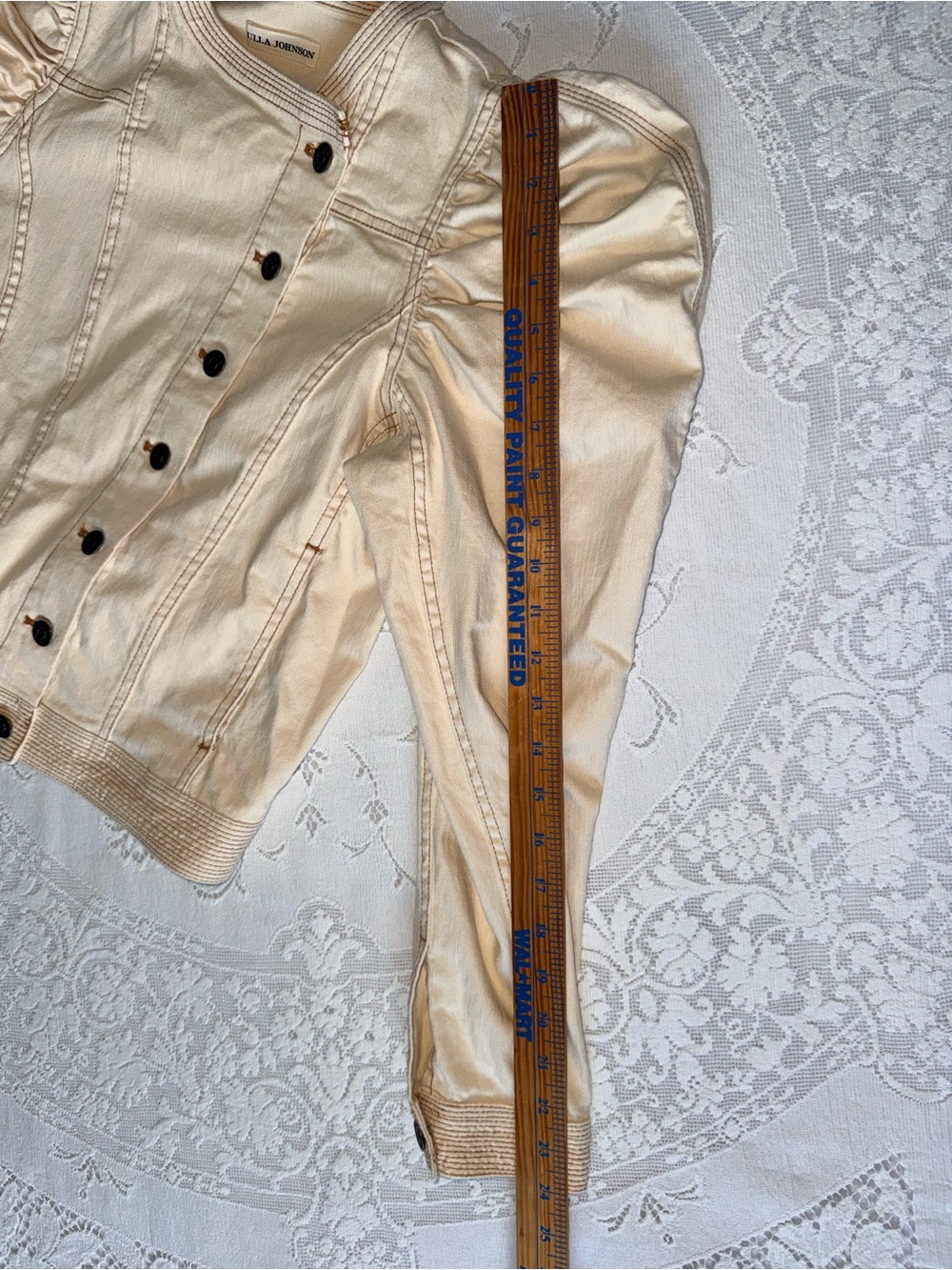 Ulla Johnson Cream Cosette Denim Jacket Puff Sleeve Contrast Stitch Size S - Picture 12 of 15